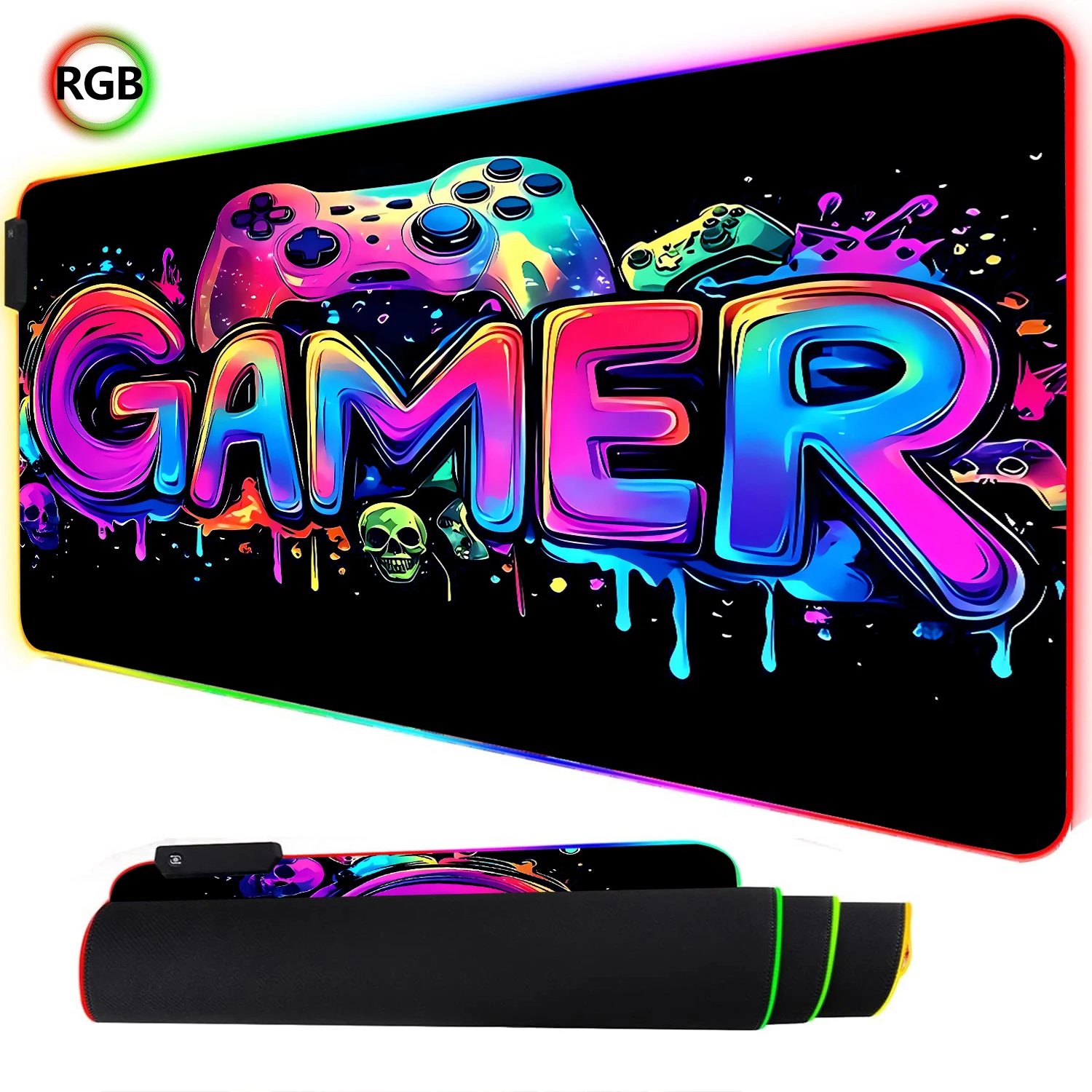 RGB Neon Gaming Controller Art - Rgb Mousepad 评论和价格