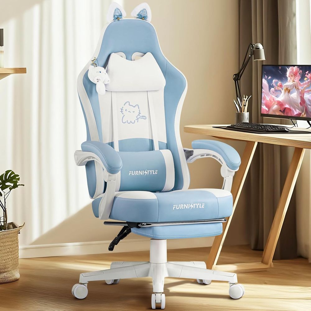 Ergonomic Blue/White Gaming Ch - Gaming Chair 评论和价格