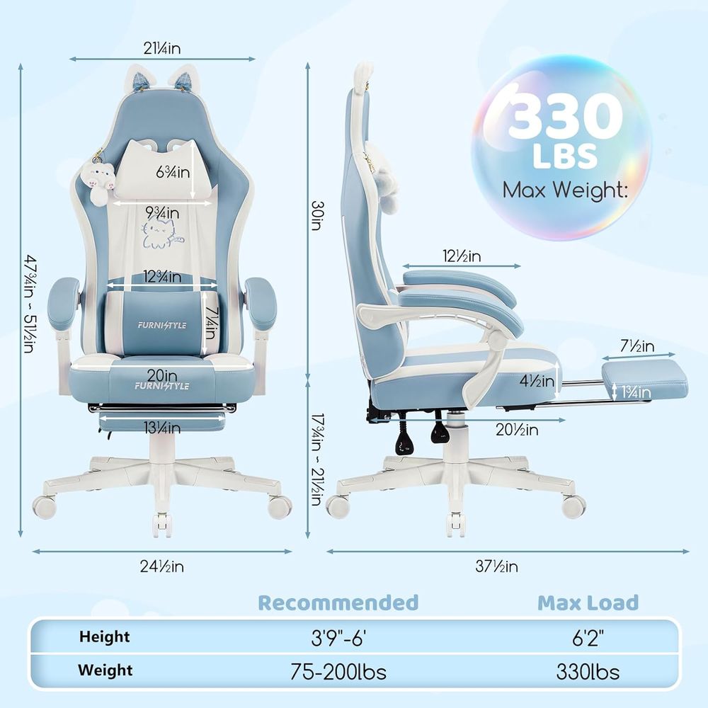 Ergonomic Blue/White Gaming Ch - Gaming Chair 评论和价格