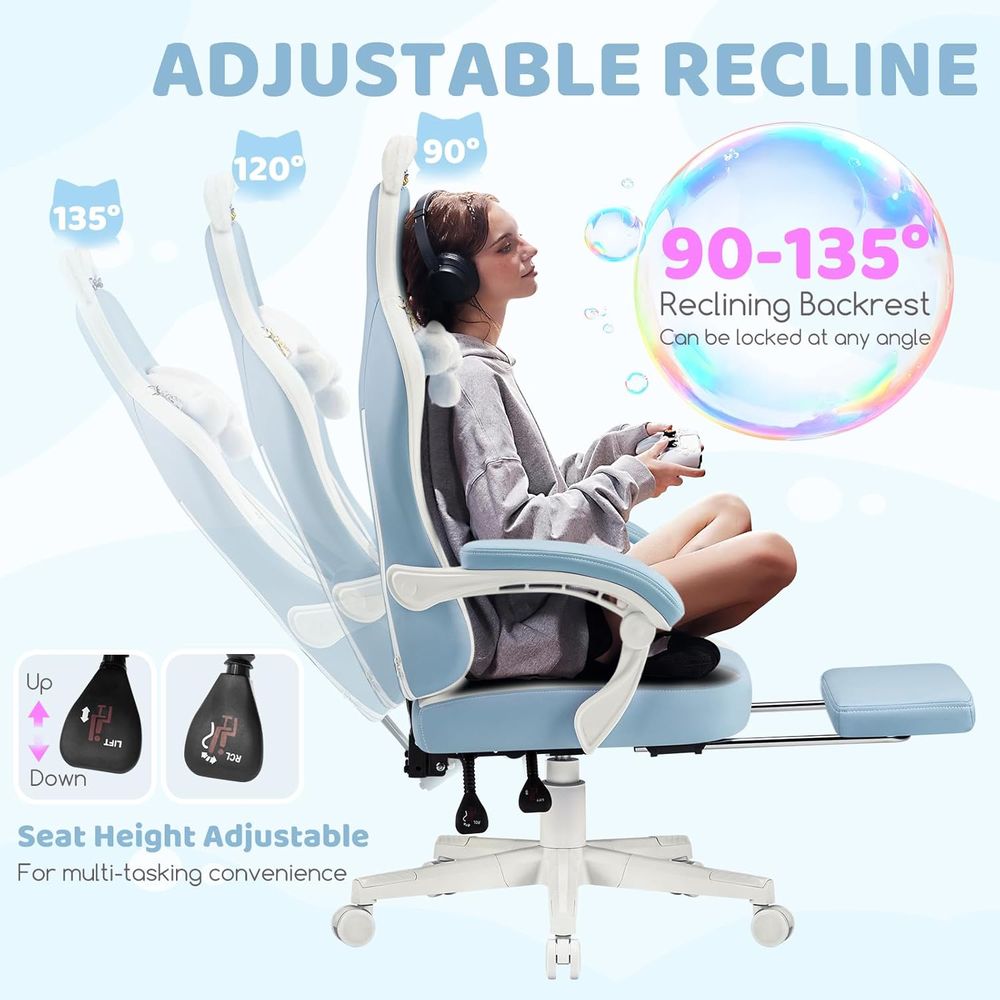 Ergonomic Blue/White Gaming Ch - Gaming Chair 评论和价格