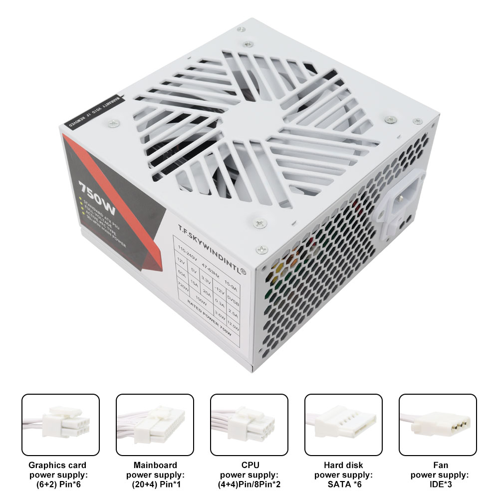White 750W PSU PC Power Supply - Pc Gaming Watt 评论和价格
